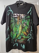 Vintage American Thunder TShirt L Black Dragon 90s Sunrise Sportswear 