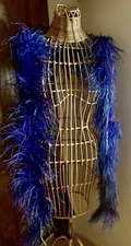 Vintage Ostrich and Marabou Boa Royal Blue Purple and a Shimmer of Gold Lurex