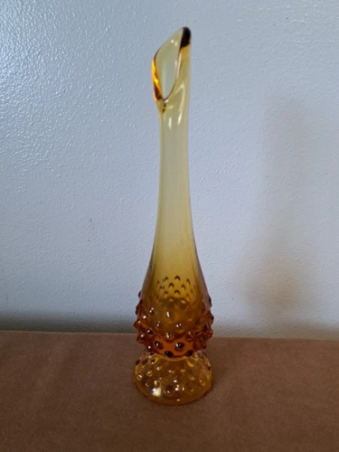 Fenton Art Glass Amber Swung Bud Vase Vintage Hobnail