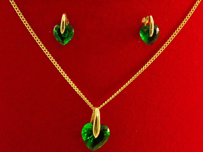333 Gelbgold SET 8 Karat Kette Ohrstecker Herz  Zirkonia smaragd 