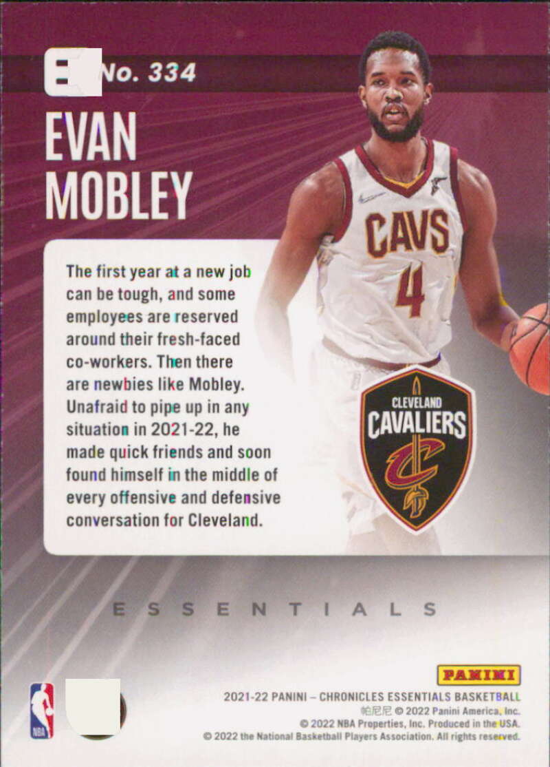 2021-22 Panini Chronicles Essentials #334 Evan Mobley Cleveland 