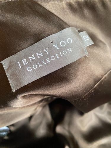 Jenny Yoo Collection 100% Silk Brown Chiffon Strapless Maxi Dress 12 Bridesmaid - Picture 11 of 13