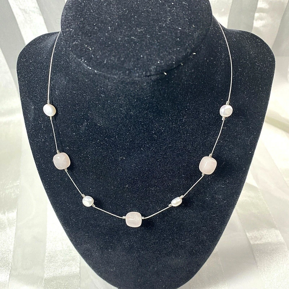 Collar Silpada de cuarzo rosa y perlas de plata de ley con ilusión de collar Foto 4 de 4