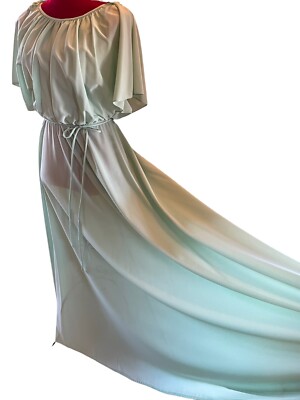 green grecian maxi dress Vintage 70s Light Nylon Knit Hostess Size 4/6 Blouson grecian dress