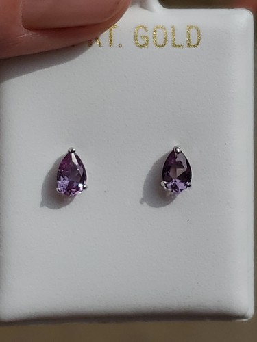 Alexandrite Labcreated Pear Cut Stud Earrings 14kt Solid White Gold - Picture 10 of 24