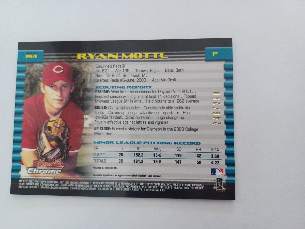 2002 Bowman Chrome - Ryan Mottl #194 X-Fractor /250 (RC) for sale