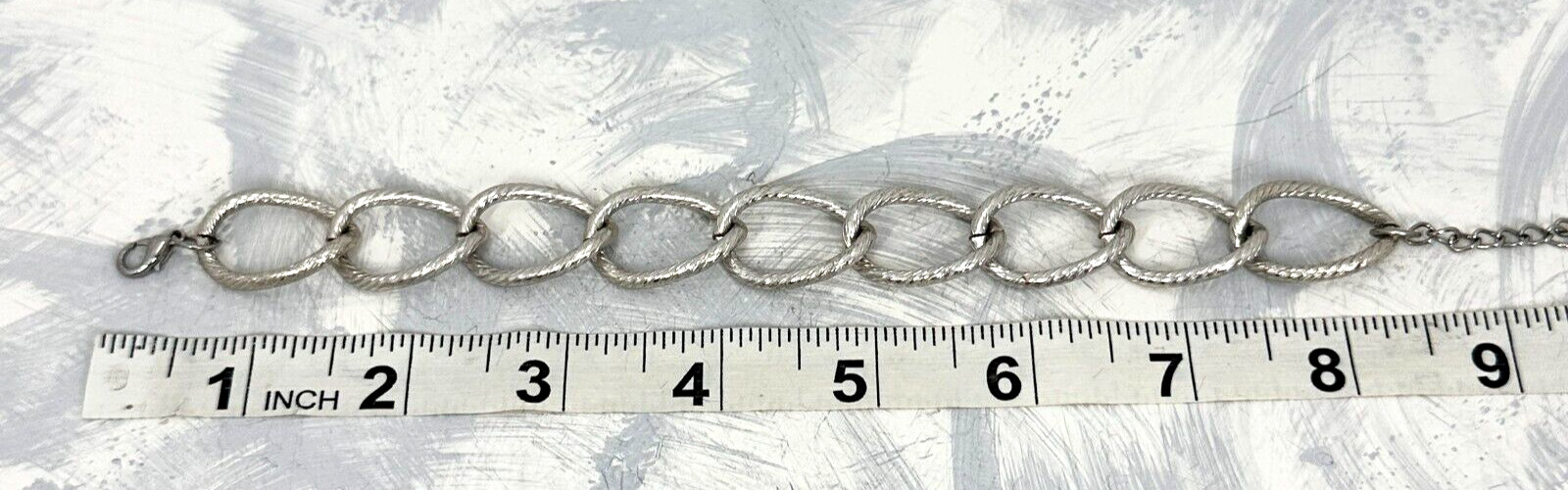 Bracelet Chunky Silver Tone Interlocking Textured… - image 6