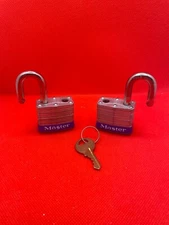 Pair of Universal Key Master Locks Pad Locks No3 Steel Safety Blue Bumpers