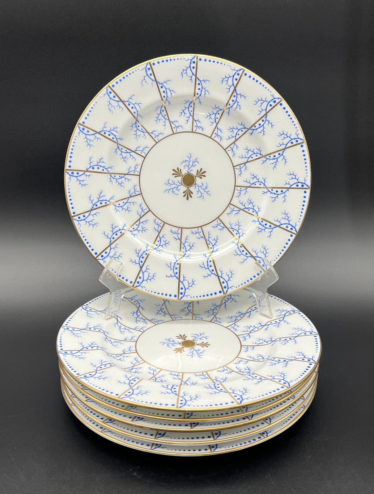 Coalport Set Of 6 Blue & Gold Salad Plates 8.5 In England