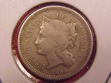 1865 THREE CENT NICKEL - F - SEE PICS! - (X2970)