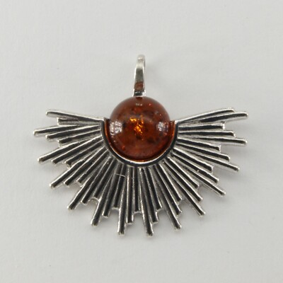 Cognac / Brown Sun Ray BALTIC AMBER Pendant - 925 STERLING SILVER #1022