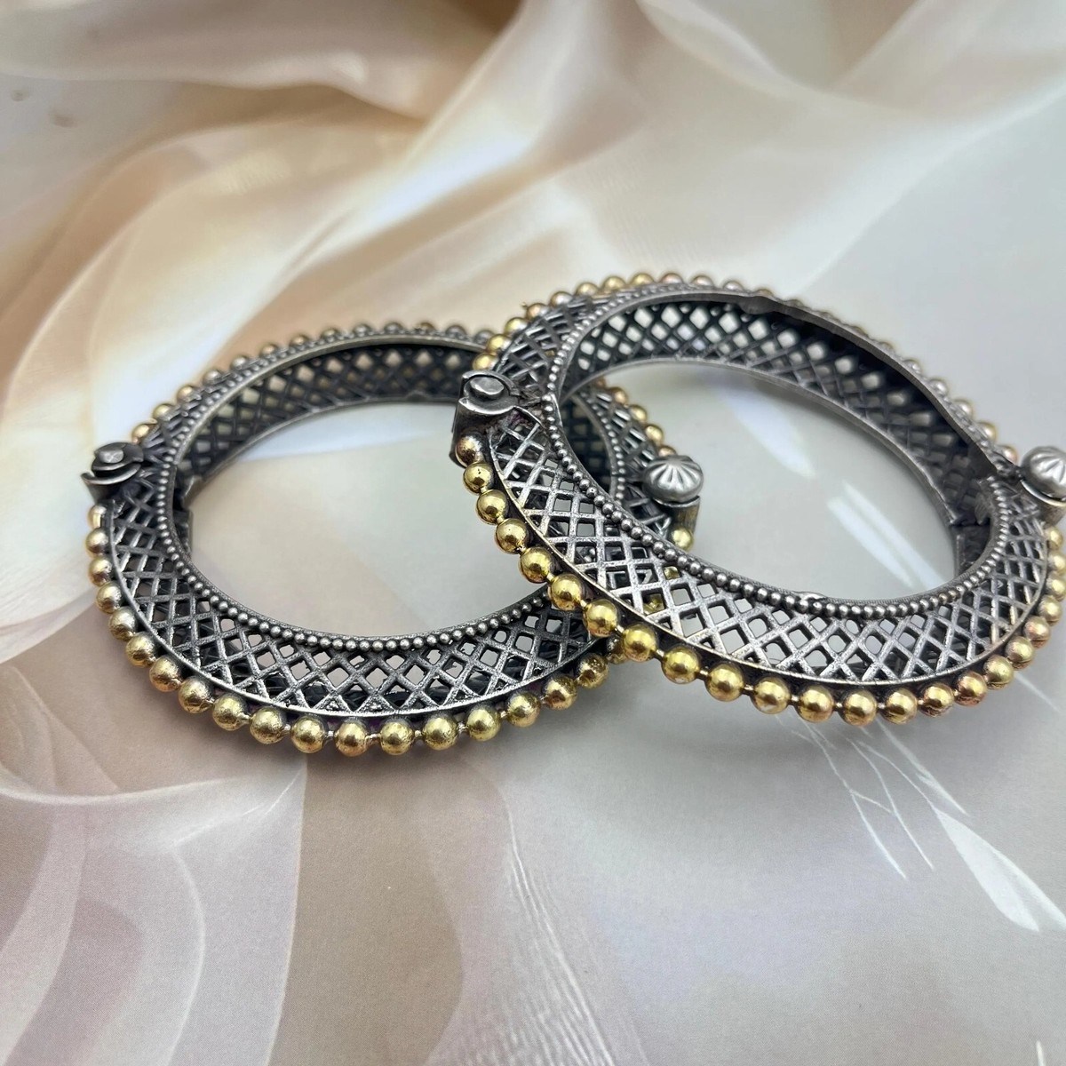 Silver Gold Indian bangle kada set of 6 Openable bracelet hand