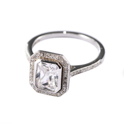 925 Sterling Silver Square Clear Crystal CZ Zirconia Ring Women