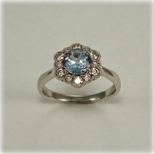 1.30 Ct Round Natural Aquamarine Diamond Engagement Ring 14K White Gold Size 5