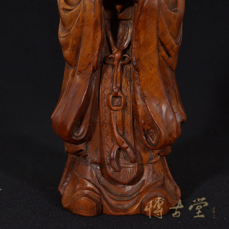 Estatua china antigua tallada en madera de Confucio 15XB02 Foto 3 de 4