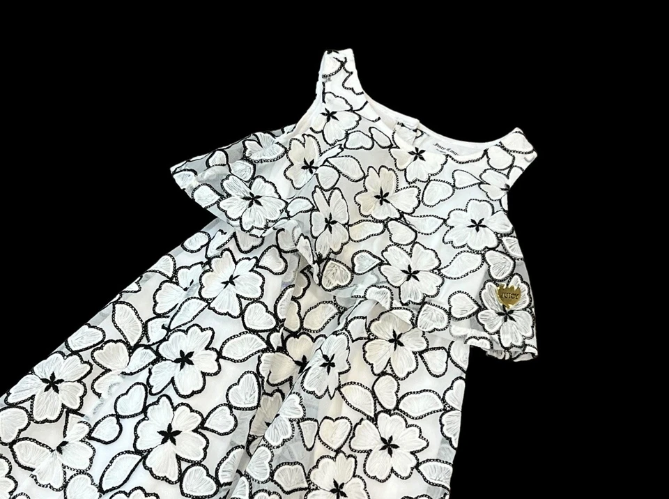 Juicy Couture без рукавов цветочный вышитый ярусный платье белый черный девочки 7 - Изображение 3 из 4