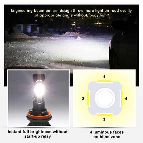 4-sides 9005 H11 LED Headlight Bulbs Conversion Kits High Low Beam Bright White - Picture 2 of 12