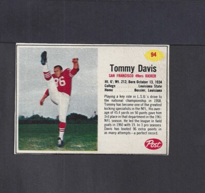 1962 POST CEREAL FOOTBALL #94 TOMMY DAVIS-1--49ERS--NO CREASES--EX/EX/MT