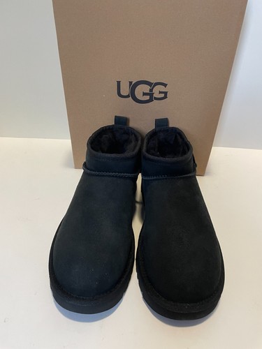 UGG Women's Classic Ultra Mini Black Suede Boots - Picture 2 of 6