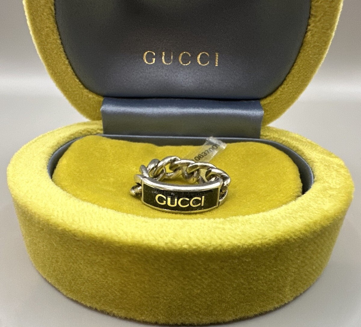 gucci silver ring 17号　silver925 Gucci Tag Enamel Silver 925 Chain Ring Gucci Size 17 (US 8