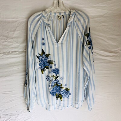 Anthropologie Akemi + Kin Womens Embroidered Floral V-Neck LS Top Size Small