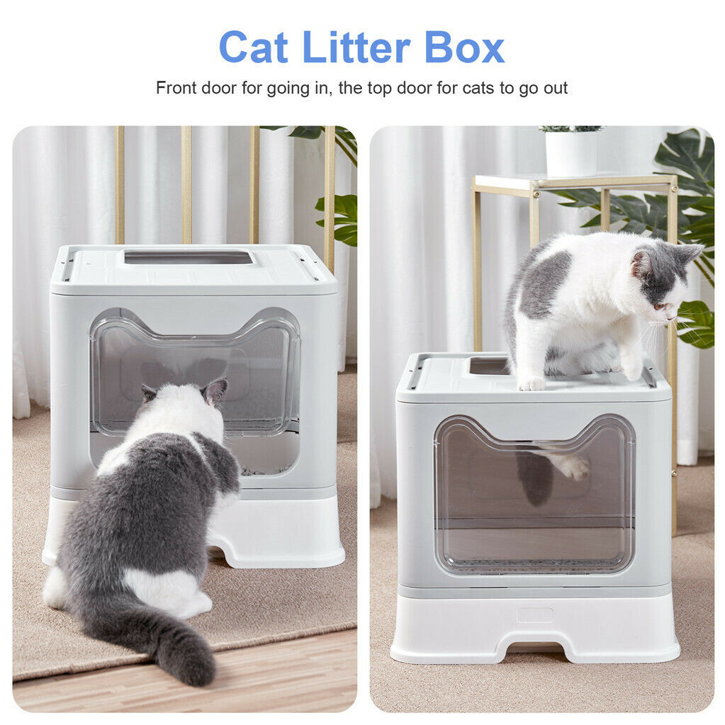 Enclosed Hooded Cat Litter Box Kitty Toilet Tray Pet House Table Furniture Style