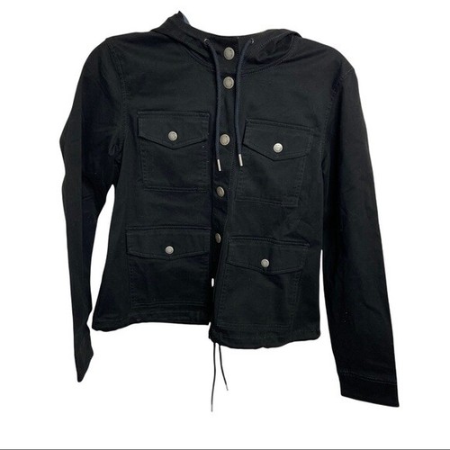 NWT LL Bean XS Black Signature Cropped Utility Hoodie Snap Buttons $149 - Picture 2 of 6