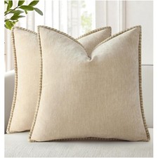 Set of 2 Luxurious Beige Chenille Throw Pillow Covers 20x20 - Modern Farmhouse