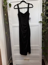 Windsor Black Fitted Glitter Midi Dress With Side Slit Size M Cocktails Party