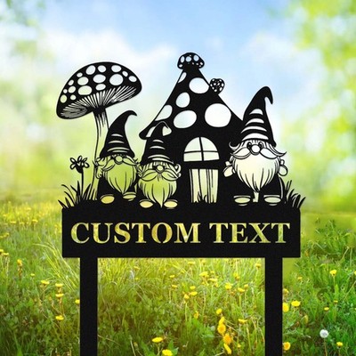 Personalized Garden Gnome Metal Sign, Custom Yard Stake, Outdoor Garden Decor