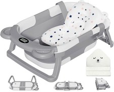 Cute Collapsible Baby Bathtub with Thermometer 1 Hooded Towel Easy for Travel
