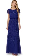 Adrianna Papell Beaded Blouson Evening Gown Size 14 Dark Blue Violet NWT 249