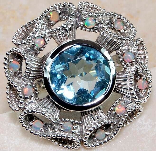 4CT Aquamarine 925 Solid Sterling Silver Art Deco Ring Sz 8 F6-5