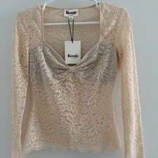 Rouje Paris NWT Pale Pink Long Sleeve Lace Crochet Bonnia Dentelle Top 34/US 2