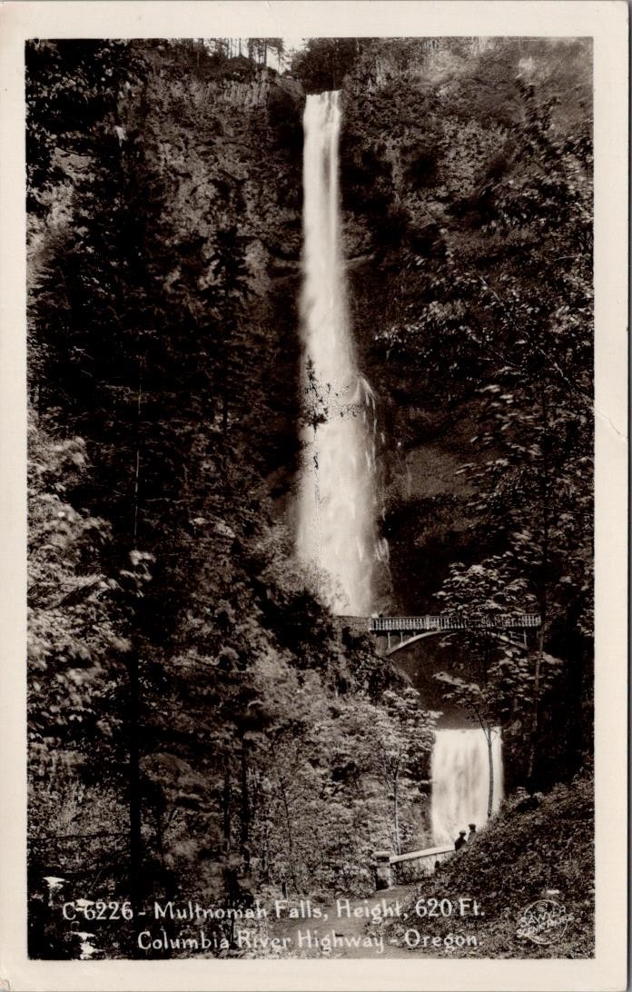 Multnomah Falls, COLUMBIA RIVER HIGHWAY, Oregon Real Photo Postcard - Sawyer