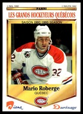 1992-93 Panini Diana Durivage Les Grands Hockeyeurs Quebecois Mario Roberge