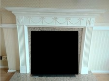 White Mantelpiece Fireplace Carved Swags Urns 1980s