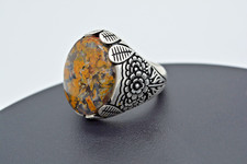 Sterling Silver 950 Men  s Ring Natural Yemeni Agate Aqeeq         