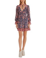 Farm Rio Ainika Charm Teal Long Sleeve Mini Dress Women's