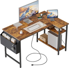 Mericonia Small L Shaped Desk with Power Outlets,100 Cm L Computer Corner Desk w