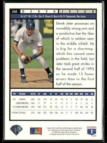 (4) 1994 Upper Deck ELECTRIC DIAMOND #550 Derek Jeter (Total of 4 Cards) - Picture 6 of 8