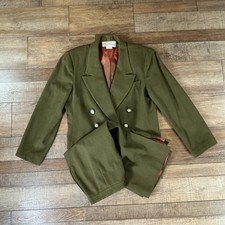 80s VTG Oleg Cassini Wmns Size M Wool Skirt Suit Set Green Double Breasted 51125