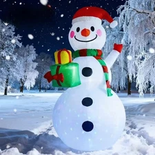 8FT Christmas Inflatable Snowman Decoration, LED-Lighted Blow-Up Snowman with...