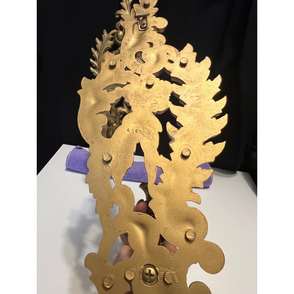 Vintage Gold Ornate Floral Wall Sconce Candle Holders Pair Hollywood Regency - Image 3 of 4