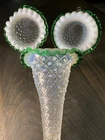 Fenton Hobnail Diamond Lace Opalescent Epergne Ruffled Green 3 Horns Only