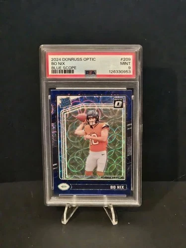 2024 Panini Donruss Optic Bo Nix Blue Scope Rated Rookie Prizm #209 PSA 9