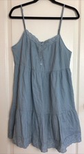 Urban Outfitters Dusty Blue Eyelet Trim Tiered Babydoll Lined Sundress L