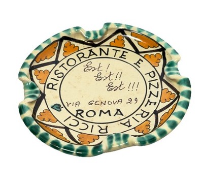Vintage Rome Porcelain Ashtray Ristorante Pizzeria Ricci Roma Souvenir