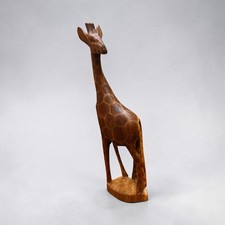Rare Hand-Carved Wooden Giraffe Sculpture, Natural Finish, 12" Tall