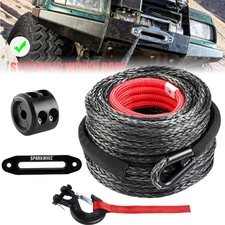 SPARKWHIZ 3/8"x100FT 26500LBS Synthetic Winch Rope Cable Kit Winch Cable Line